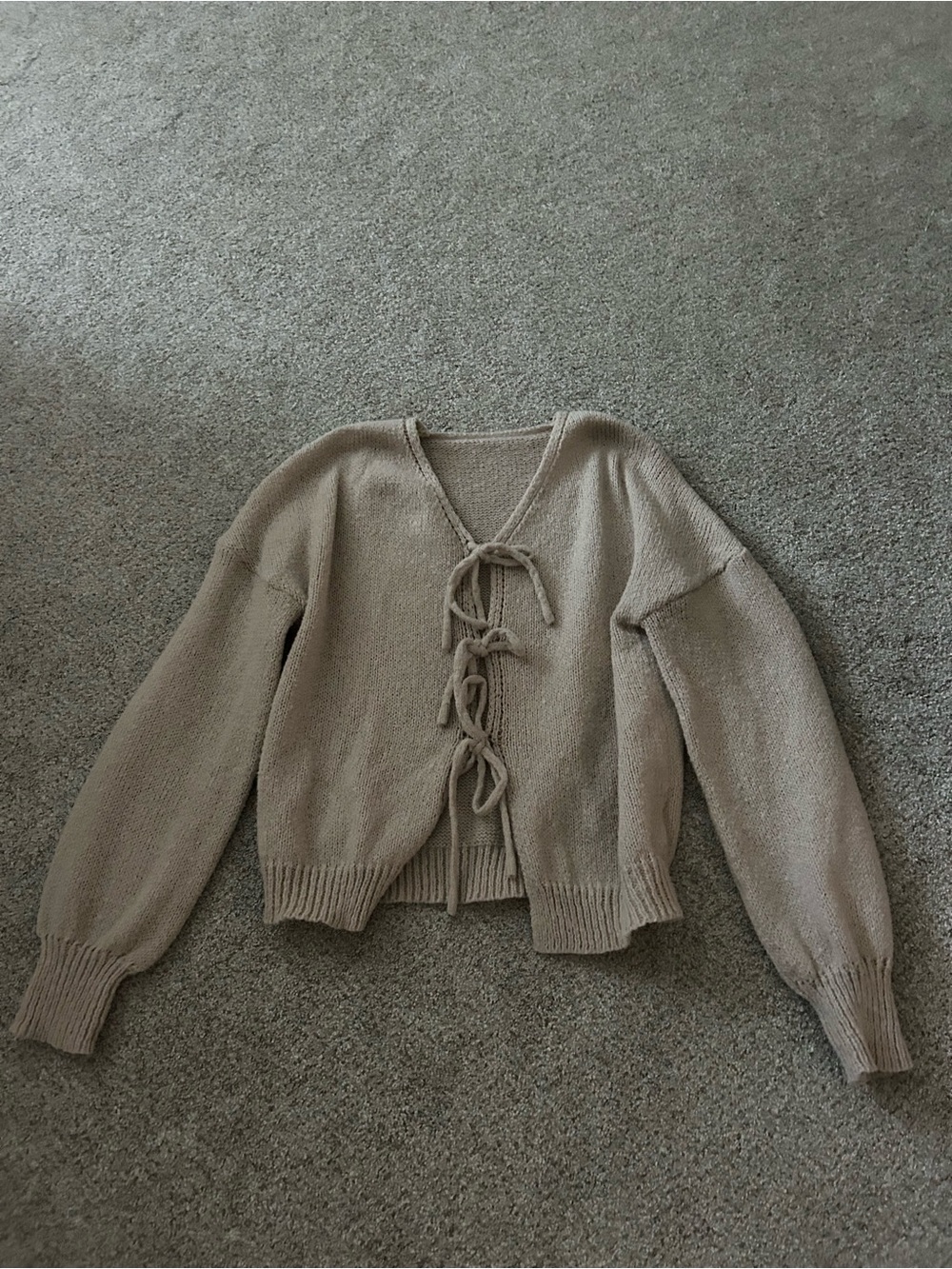 Women’s Taupe Tie-Front V-Neck Sweater